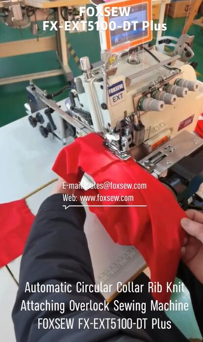 Automatic Round Neck Collar Rib Knit Attaching Overlock Sewing Machine
