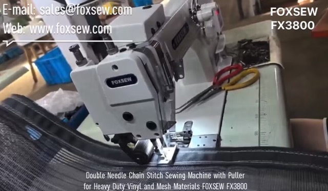Double Needle Chain Stitch Sewing Machine with Puller for Vinyl and Mesh Materials