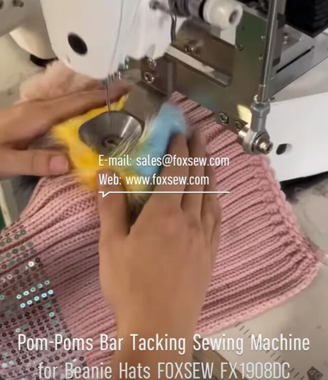 Pom-Poms Attaching Sewing Machine on Beanie Hats