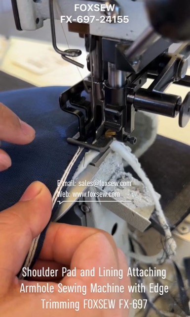 Shoulder Pad and Lining Attaching Armholes Sewing Machine with Edge Trimming