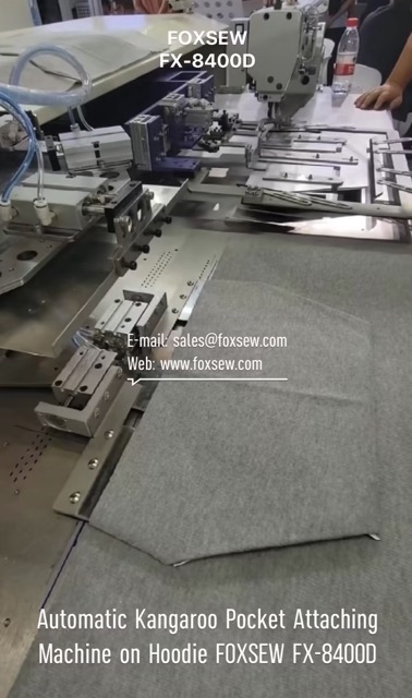 Automatic Kangaroo Pocket Attaching Machine on Hoodies