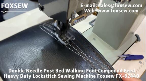 Double Needle Post Bed Walking Foot Compound Feed Heavy Duty Lockstitch Sewing Machine