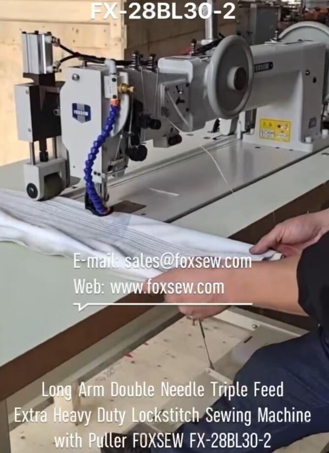 Long Arm Double Needle Triple Feed Extra Heavy Duty Lockstitch Sewing Machine with Puller
